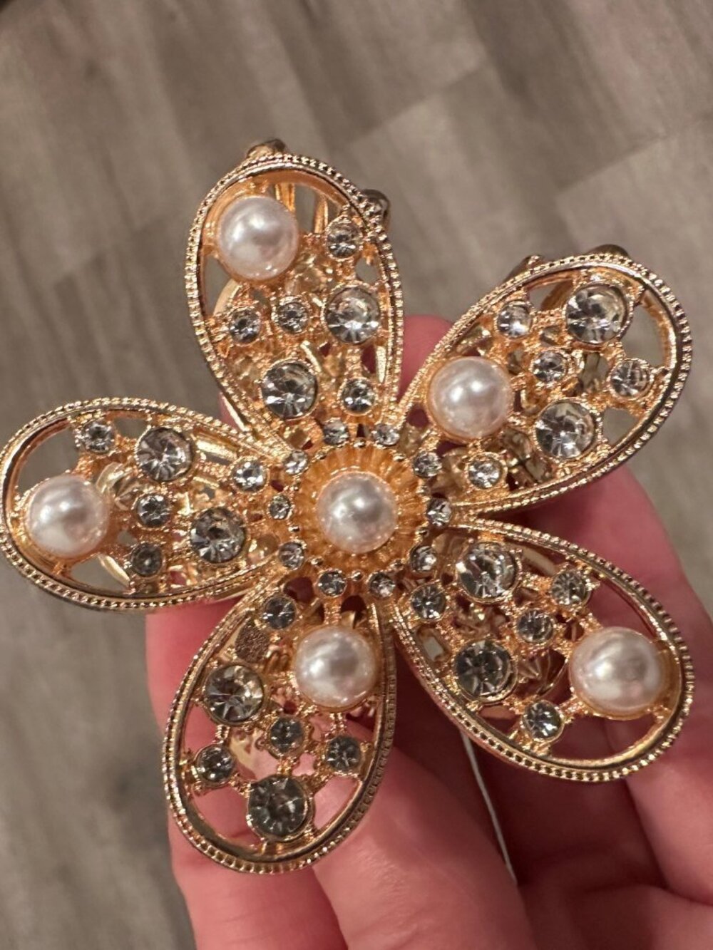 2 Gold Pearl Rhinestone Flower Hair Claw Clips Bridal Wedding Formal Set - NWOT